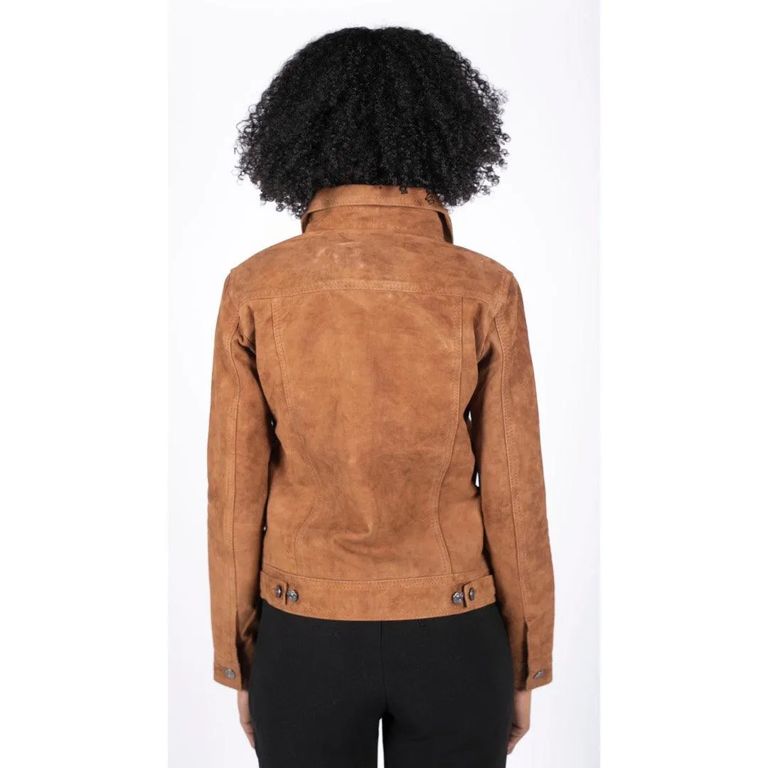 Womens Suede Vintage Retro Jeans Jacket Real Leather Short Biker Grease 1980s Classic